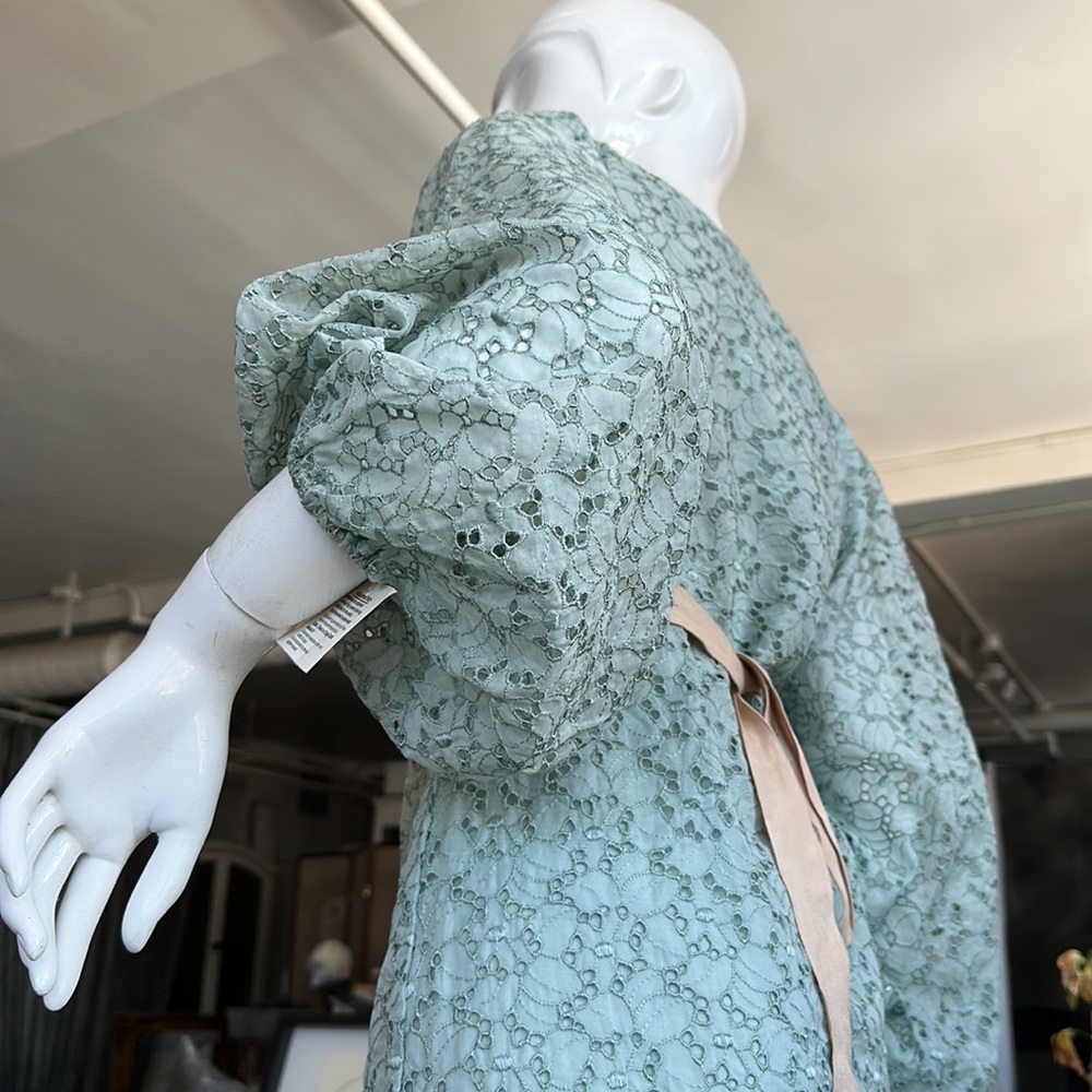 Silk eyelet Fully lined dress New Pastel Empire waist Sash Ribbon tie back - Picture 14 of 16